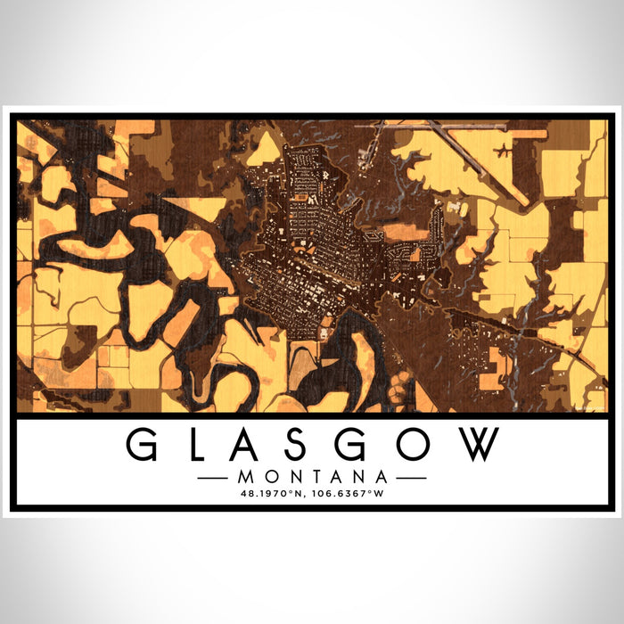 Glasgow Montana Map Print Landscape Orientation in Ember Style With Shaded Background