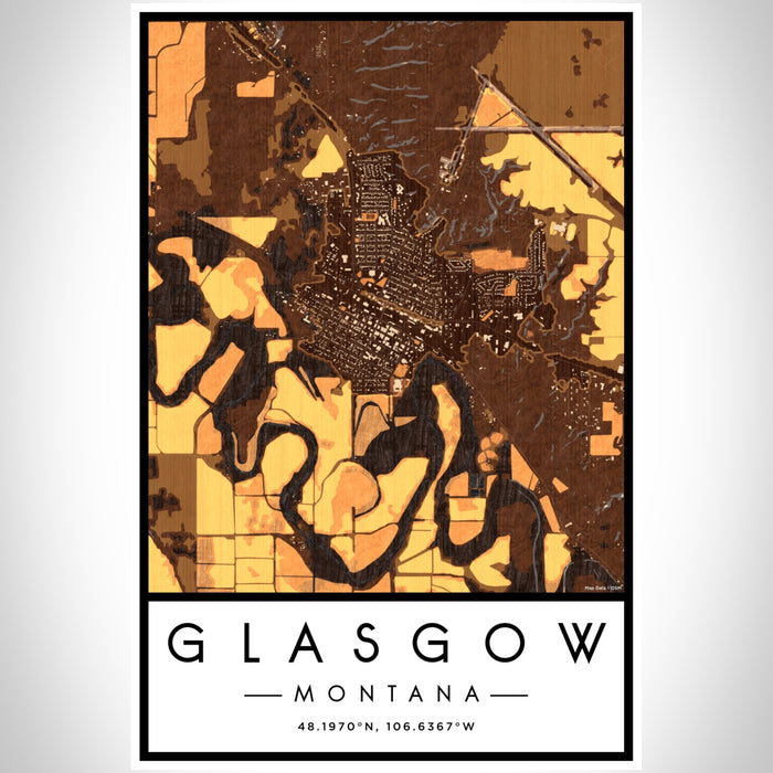 Glasgow Montana Map Print Portrait Orientation in Ember Style With Shaded Background
