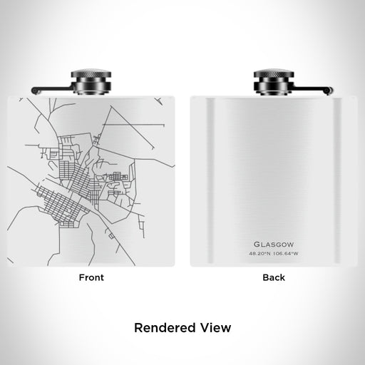 Rendered View of Glasgow Montana Map Engraving on 6oz Stainless Steel Flask in White