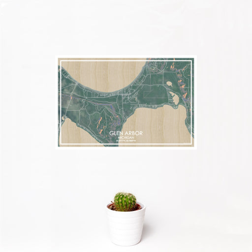 12x18 Glen Arbor Michigan Map Print Landscape Orientation in Afternoon Style With Small Cactus Plant in White Planter