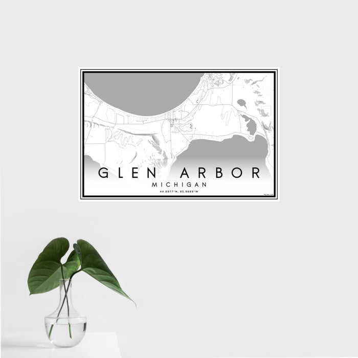 16x24 Glen Arbor Michigan Map Print Landscape Orientation in Classic Style With Tropical Plant Leaves in Water