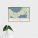 16x24 Glen Arbor Michigan Map Print Landscape Orientation in Woodblock Style With Tropical Plant Leaves in Water