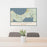 24x36 Glen Arbor Michigan Map Print Lanscape Orientation in Woodblock Style Behind 2 Chairs Table and Potted Plant