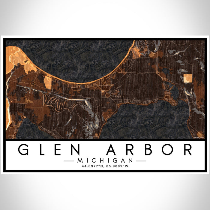 Glen Arbor Michigan Map Print Landscape Orientation in Ember Style With Shaded Background