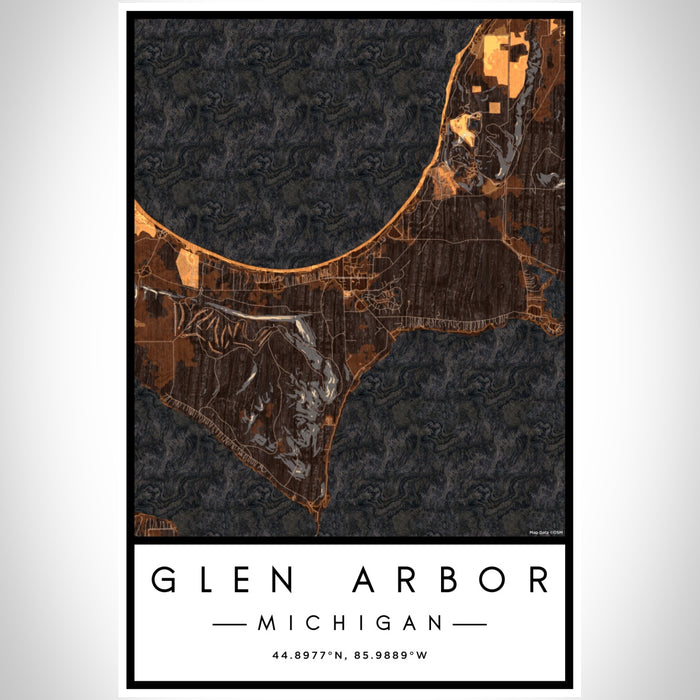 Glen Arbor Michigan Map Print Portrait Orientation in Ember Style With Shaded Background