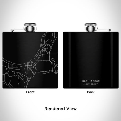 Rendered View of Glen Arbor Michigan Map Engraving on 6oz Stainless Steel Flask in Black
