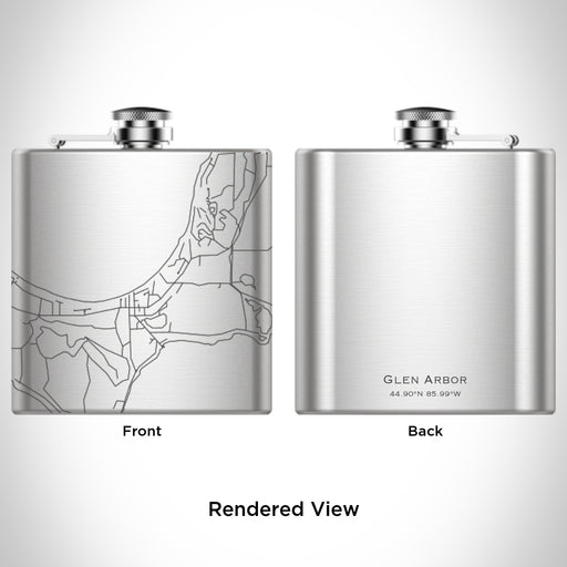 Rendered View of Glen Arbor Michigan Map Engraving on 6oz Stainless Steel Flask