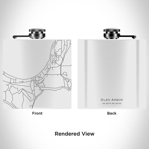 Rendered View of Glen Arbor Michigan Map Engraving on 6oz Stainless Steel Flask in White