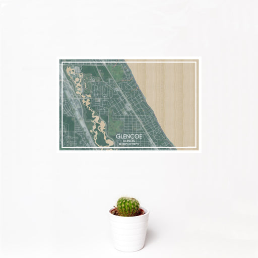 12x18 Glencoe Illinois Map Print Landscape Orientation in Afternoon Style With Small Cactus Plant in White Planter