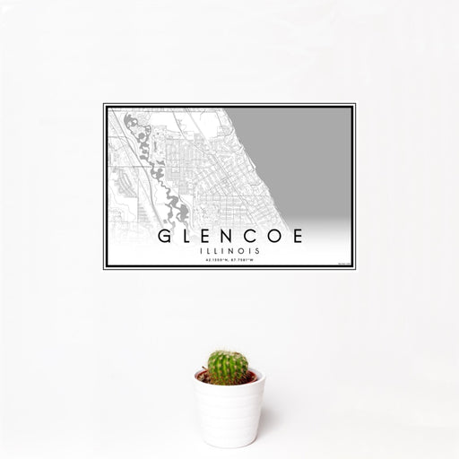 12x18 Glencoe Illinois Map Print Landscape Orientation in Classic Style With Small Cactus Plant in White Planter