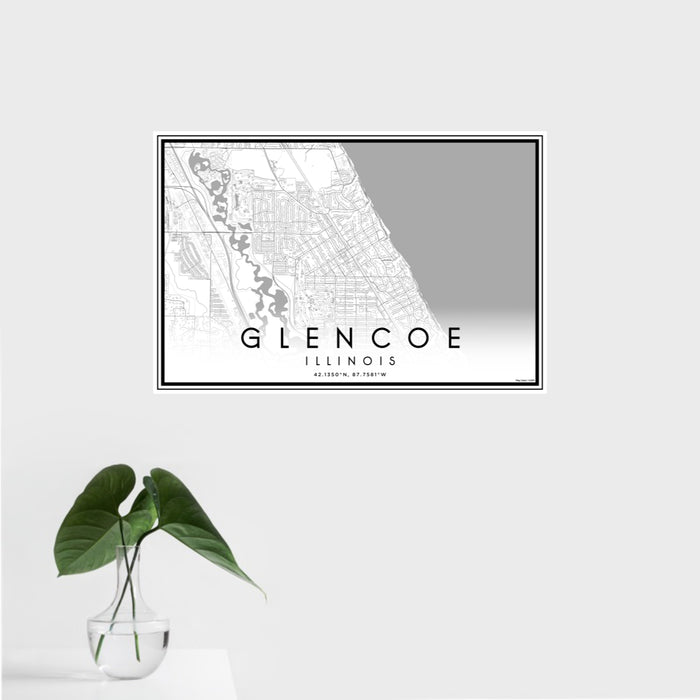 16x24 Glencoe Illinois Map Print Landscape Orientation in Classic Style With Tropical Plant Leaves in Water