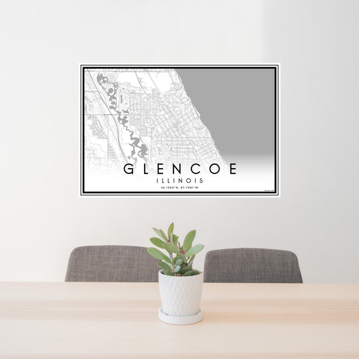 24x36 Glencoe Illinois Map Print Lanscape Orientation in Classic Style Behind 2 Chairs Table and Potted Plant