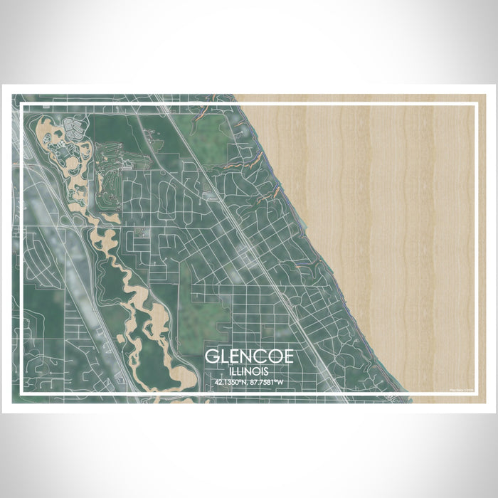 Glencoe Illinois Map Print Landscape Orientation in Afternoon Style With Shaded Background