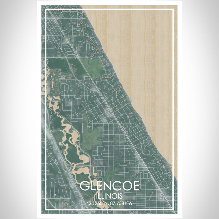Glencoe Illinois Map Print Portrait Orientation in Afternoon Style With Shaded Background