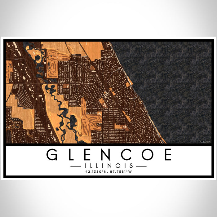 Glencoe Illinois Map Print Landscape Orientation in Ember Style With Shaded Background