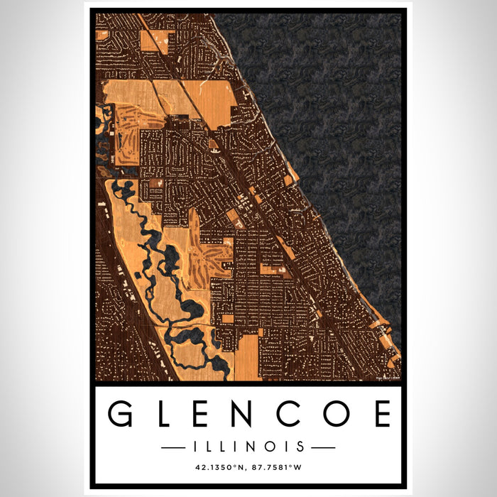 Glencoe Illinois Map Print Portrait Orientation in Ember Style With Shaded Background