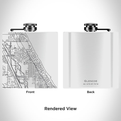 Rendered View of Glencoe Illinois Map Engraving on 6oz Stainless Steel Flask in White