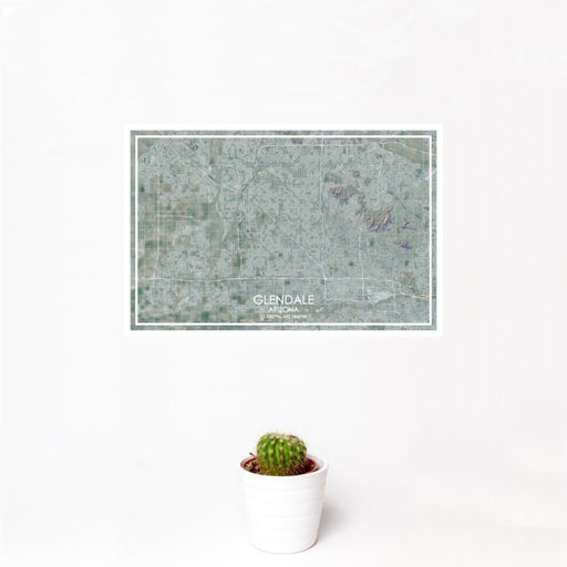 12x18 Glendale Arizona Map Print Landscape Orientation in Afternoon Style With Small Cactus Plant in White Planter