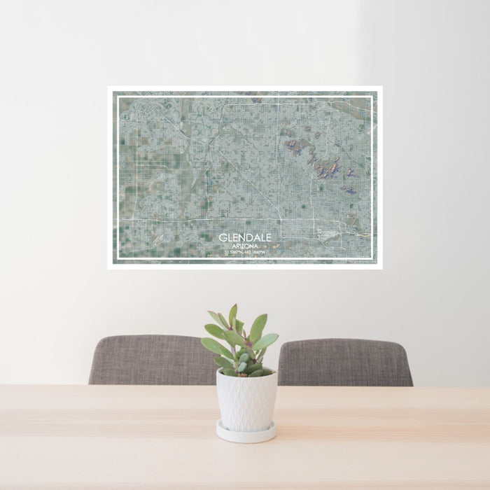 24x36 Glendale Arizona Map Print Lanscape Orientation in Afternoon Style Behind 2 Chairs Table and Potted Plant