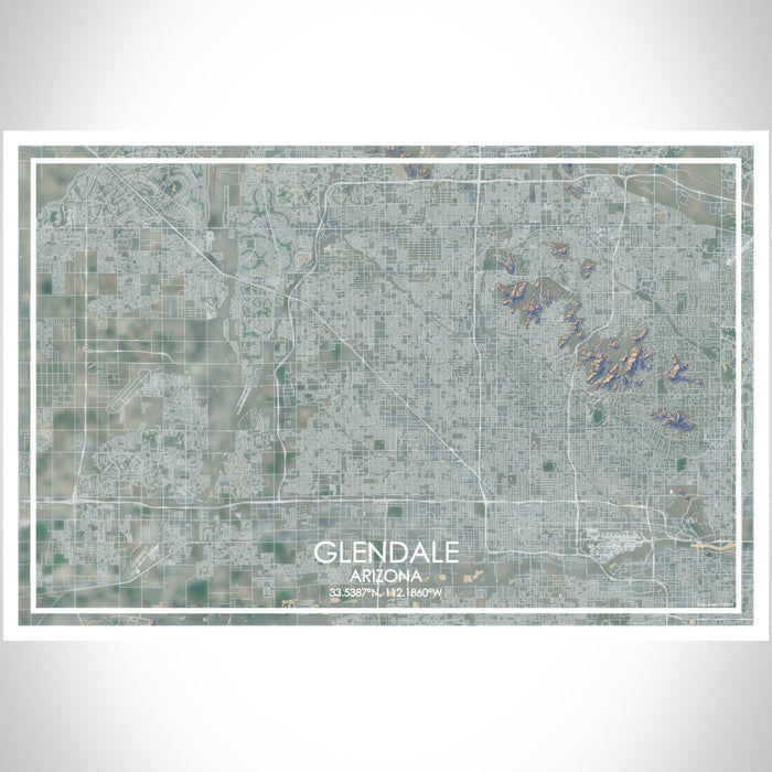 Glendale Arizona Map Print Landscape Orientation in Afternoon Style With Shaded Background