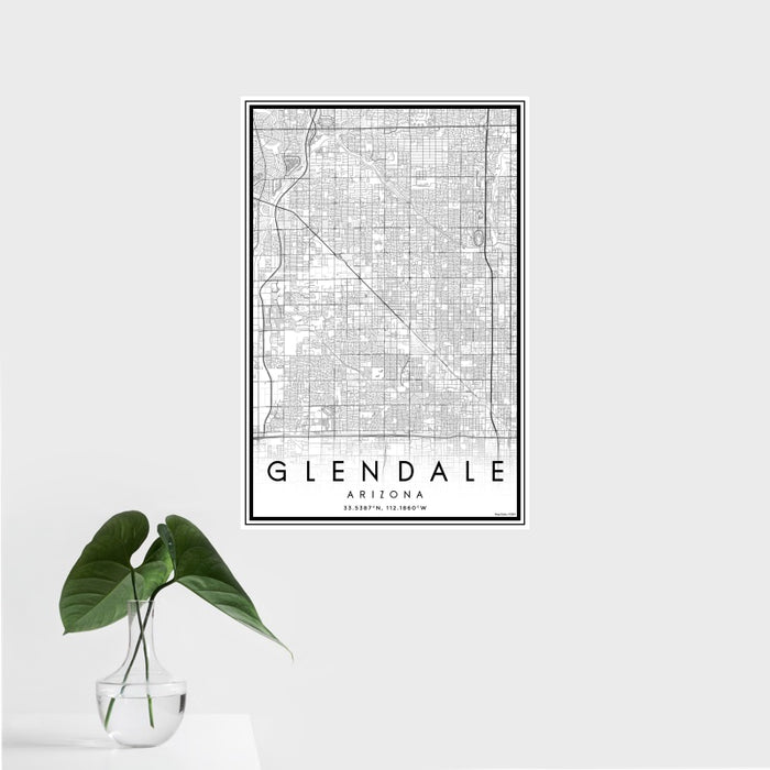 16x24 Glendale Arizona Map Print Portrait Orientation in Classic Style With Tropical Plant Leaves in Water
