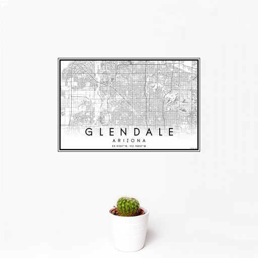 12x18 Glendale Arizona Map Print Landscape Orientation in Classic Style With Small Cactus Plant in White Planter