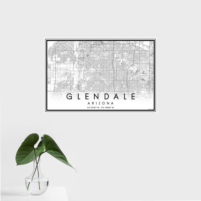 16x24 Glendale Arizona Map Print Landscape Orientation in Classic Style With Tropical Plant Leaves in Water