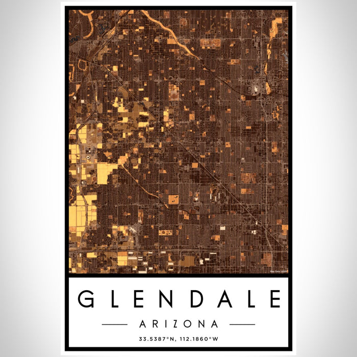 Glendale Arizona Map Print Portrait Orientation in Ember Style With Shaded Background