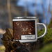 Right View Custom Glendale Arizona Map Enamel Mug in Ember on Grass With Trees in Background