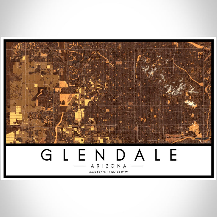 Glendale Arizona Map Print Landscape Orientation in Ember Style With Shaded Background