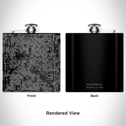 Rendered View of Glendale Arizona Map Engraving on 6oz Stainless Steel Flask in Black