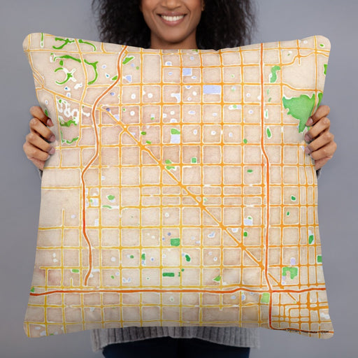 Person holding 22x22 Custom Glendale Arizona Map Throw Pillow in Watercolor