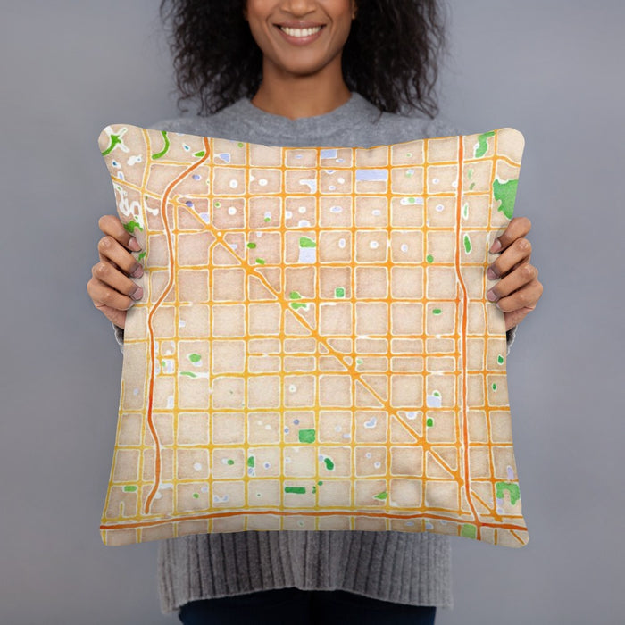 Person holding 18x18 Custom Glendale Arizona Map Throw Pillow in Watercolor