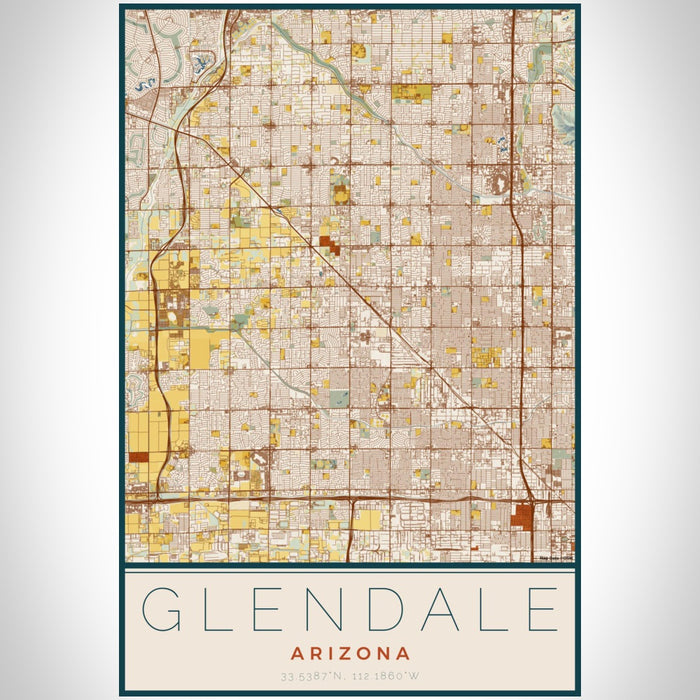 Glendale Arizona Map Print Portrait Orientation in Woodblock Style With Shaded Background