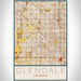 Glendale Arizona Map Print Portrait Orientation in Woodblock Style With Shaded Background