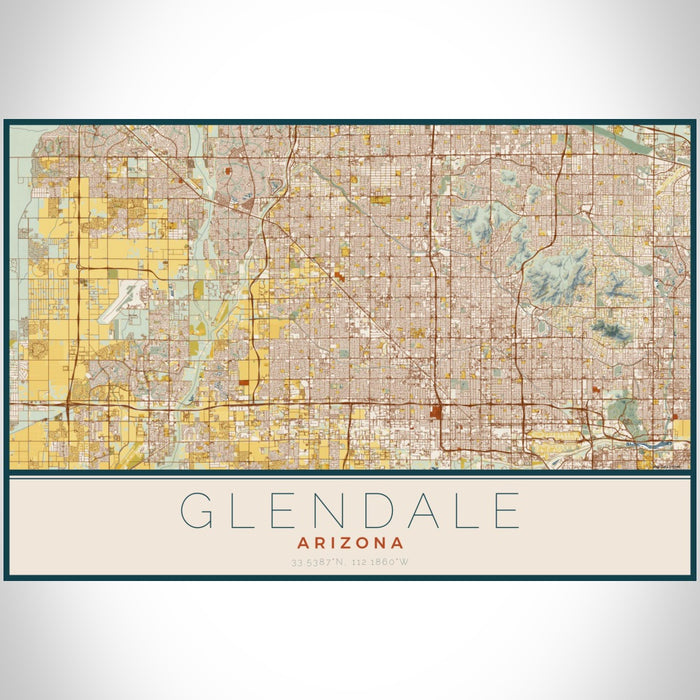 Glendale Arizona Map Print Landscape Orientation in Woodblock Style With Shaded Background