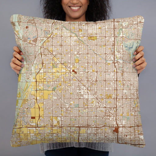 Person holding 22x22 Custom Glendale Arizona Map Throw Pillow in Woodblock