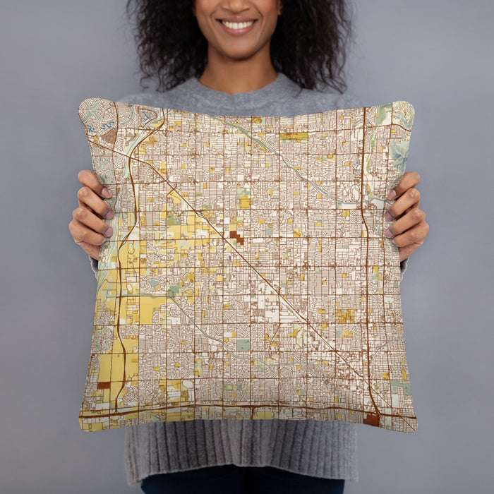 Person holding 18x18 Custom Glendale Arizona Map Throw Pillow in Woodblock
