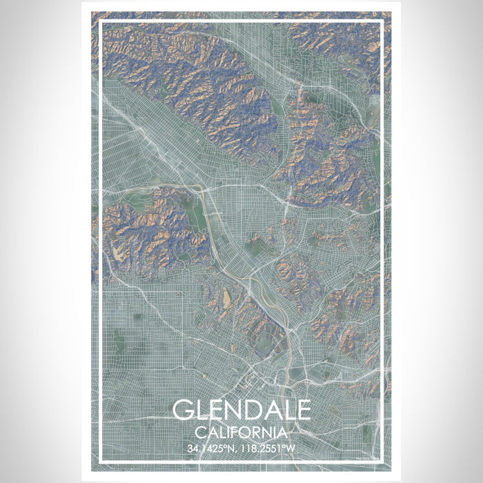 Glendale California Map Print Portrait Orientation in Afternoon Style With Shaded Background