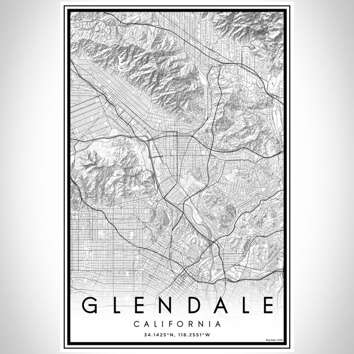 Glendale California Map Print Portrait Orientation in Classic Style With Shaded Background