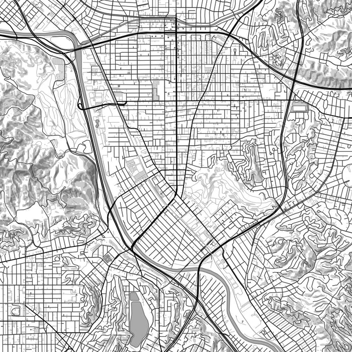Glendale California Map Print in Classic Style Zoomed In Close Up Showing Details