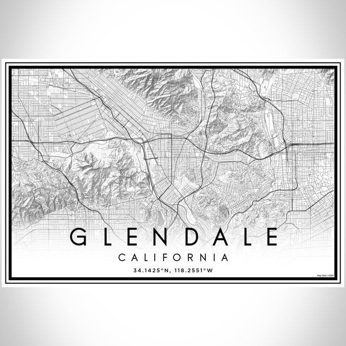 Glendale California Map Print Landscape Orientation in Classic Style With Shaded Background