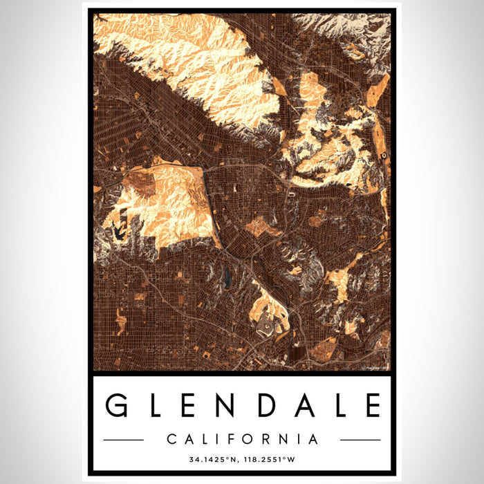 Glendale California Map Print Portrait Orientation in Ember Style With Shaded Background