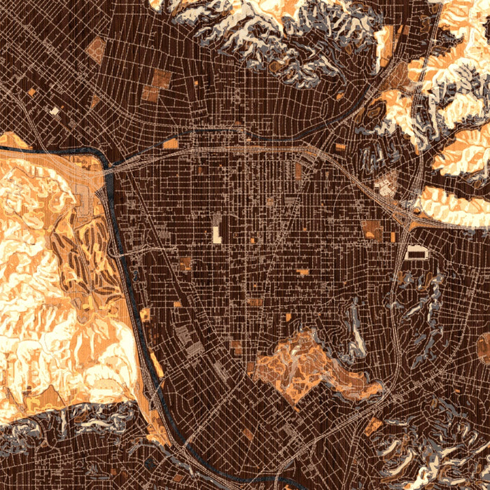 Glendale California Map Print in Ember Style Zoomed In Close Up Showing Details