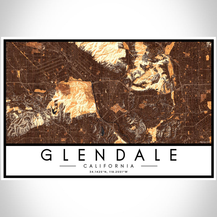 Glendale California Map Print Landscape Orientation in Ember Style With Shaded Background