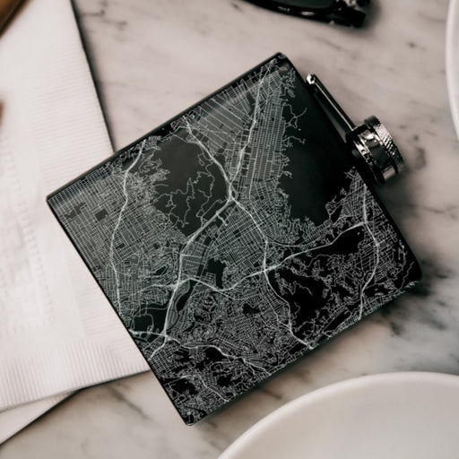 Glendale California Custom Engraved City Map Inscription Coordinates on 6oz Stainless Steel Flask in Black