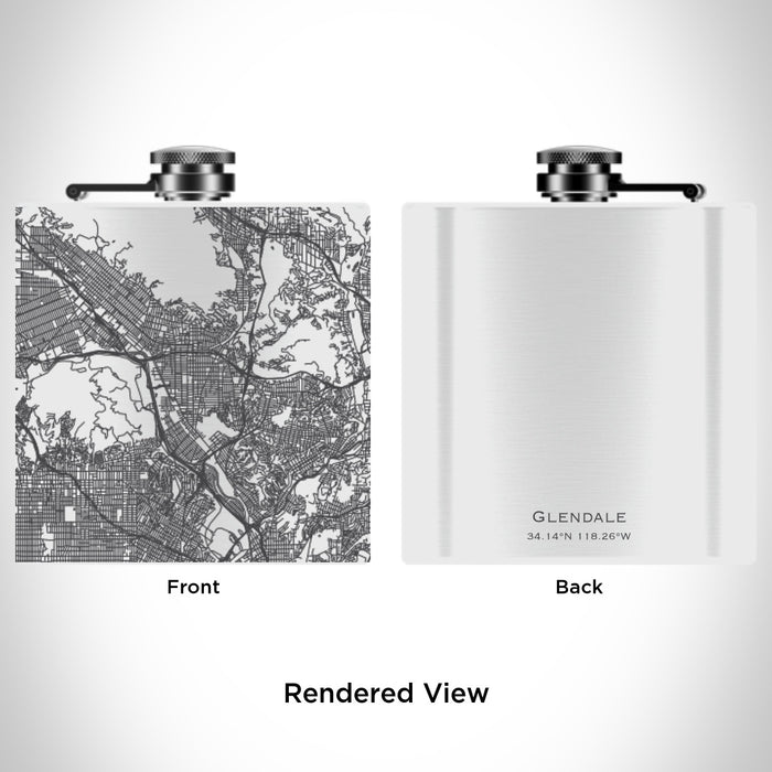 Rendered View of Glendale California Map Engraving on 6oz Stainless Steel Flask in White