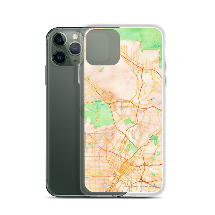 Custom Glendale California Map Phone Case in Watercolor on Table with Laptop and Plant