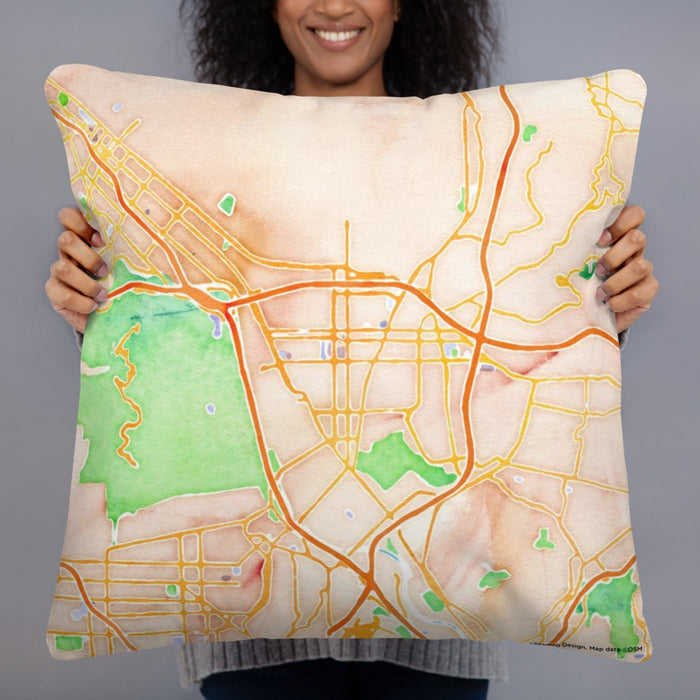 Person holding 22x22 Custom Glendale California Map Throw Pillow in Watercolor