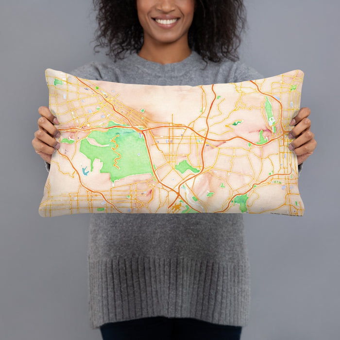 Person holding 20x12 Custom Glendale California Map Throw Pillow in Watercolor